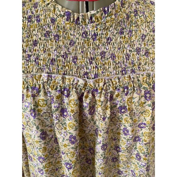 Boho Floral Smocked Ruffled Babydoll Long Sleeve Mini Dress - Picture 8 of 8